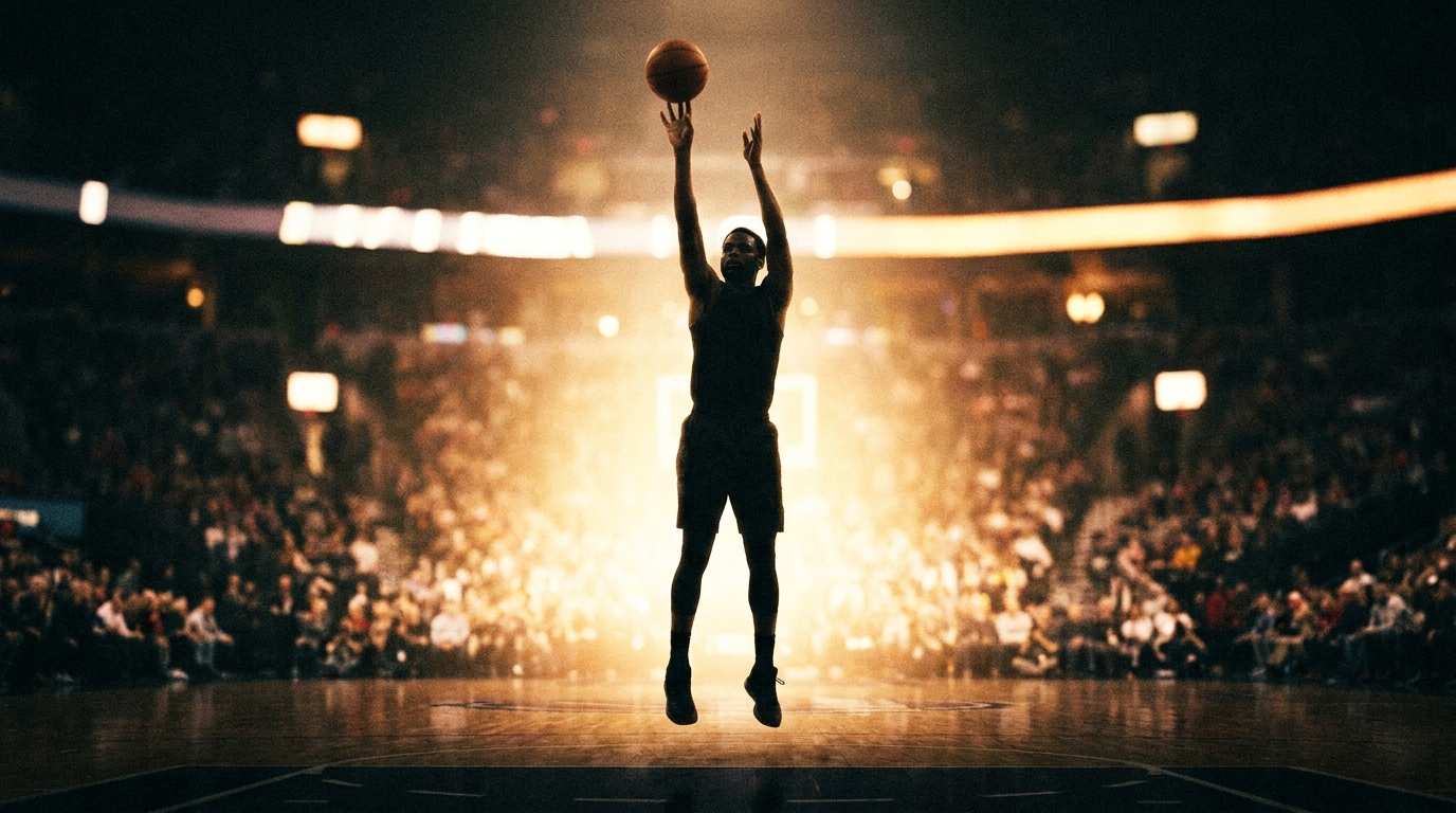 Basketball player silhouette in arena — NBA analytics and sports intelligence